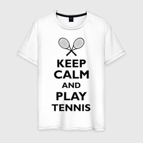 Мужская футболка хлопок с принтом Play tennis в Екатеринбурге, 100% хлопок | прямой крой, круглый вырез горловины, длина до линии бедер, слегка спущенное плечо. | ракетка | тенис | теннис | теннисист