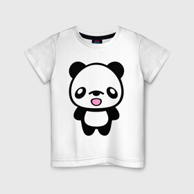 Детская футболка хлопок с принтом Маленькая пандочка в Екатеринбурге, 100% хлопок | круглый вырез горловины, полуприлегающий силуэт, длина до линии бедер | Тематика изображения на принте: панда