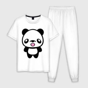 Мужская пижама хлопок с принтом Маленькая пандочка в Екатеринбурге, 100% хлопок | брюки и футболка прямого кроя, без карманов, на брюках мягкая резинка на поясе и по низу штанин
 | Тематика изображения на принте: панда