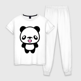 Женская пижама хлопок с принтом Маленькая пандочка в Екатеринбурге, 100% хлопок | брюки и футболка прямого кроя, без карманов, на брюках мягкая резинка на поясе и по низу штанин | Тематика изображения на принте: панда