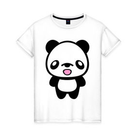Женская футболка хлопок с принтом Маленькая пандочка в Екатеринбурге, 100% хлопок | прямой крой, круглый вырез горловины, длина до линии бедер, слегка спущенное плечо | панда