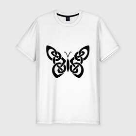 Мужская футболка премиум с принтом Бабочка из кельтского узора в Екатеринбурге, 92% хлопок, 8% лайкра | приталенный силуэт, круглый вырез ворота, длина до линии бедра, короткий рукав | бабочка