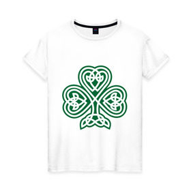 Женская футболка хлопок с принтом Кельтский клевер в Екатеринбурге, 100% хлопок | прямой крой, круглый вырез горловины, длина до линии бедер, слегка спущенное плечо | кельт | клевер | удача | узор | цветок
