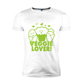 Мужская футболка премиум с принтом Veggie lover (овощелюб) в Екатеринбурге, 92% хлопок, 8% лайкра | приталенный силуэт, круглый вырез ворота, длина до линии бедра, короткий рукав | fruits | health | lover | vegan | vegetables | vegetarian | veggie | веган | вегетарианец | диета | здоровье | овощ | фрукт