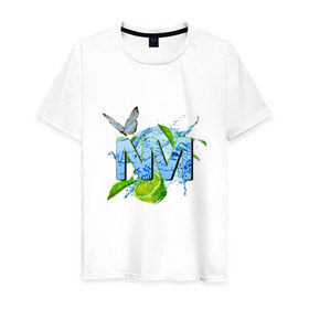 Мужская футболка хлопок с принтом NM в Екатеринбурге, 100% хлопок | прямой крой, круглый вырез горловины, длина до линии бедер, слегка спущенное плечо. | Тематика изображения на принте: бабочка