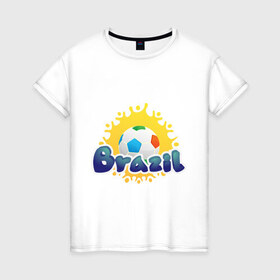 Женская футболка хлопок с принтом Brasil 2014 в Екатеринбурге, 100% хлопок | прямой крой, круглый вырез горловины, длина до линии бедер, слегка спущенное плечо | бразилия