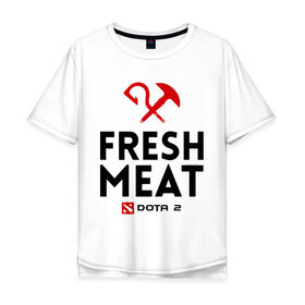 Мужская футболка хлопок Oversize с принтом Fresh meat в Екатеринбурге, 100% хлопок | свободный крой, круглый ворот, “спинка” длиннее передней части | Тематика изображения на принте: dota | fresh | meat | pudge | дота | мясо | пудж | свежее