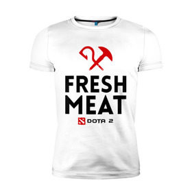 Мужская футболка премиум с принтом Fresh meat в Екатеринбурге, 92% хлопок, 8% лайкра | приталенный силуэт, круглый вырез ворота, длина до линии бедра, короткий рукав | Тематика изображения на принте: dota | fresh | meat | pudge | дота | мясо | пудж | свежее
