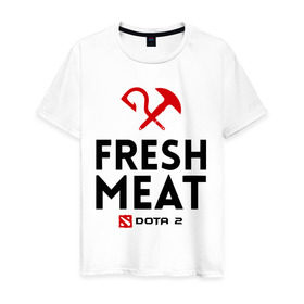 Мужская футболка хлопок с принтом Fresh meat в Екатеринбурге, 100% хлопок | прямой крой, круглый вырез горловины, длина до линии бедер, слегка спущенное плечо. | Тематика изображения на принте: dota | fresh | meat | pudge | дота | мясо | пудж | свежее