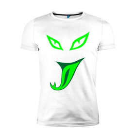 Мужская футболка премиум с принтом Змеиная мордочка флюр в Екатеринбурге, 92% хлопок, 8% лайкра | приталенный силуэт, круглый вырез ворота, длина до линии бедра, короткий рукав | глаза | змея | свет | флюр | язык