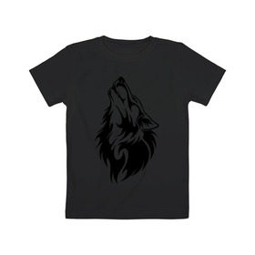 Детская футболка хлопок с принтом Воющий волк в Екатеринбурге, 100% хлопок | круглый вырез горловины, полуприлегающий силуэт, длина до линии бедер | Тематика изображения на принте: воет | вой | волк | голова