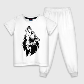 Детская пижама хлопок с принтом Воющий волк в Екатеринбурге, 100% хлопок |  брюки и футболка прямого кроя, без карманов, на брюках мягкая резинка на поясе и по низу штанин
 | Тематика изображения на принте: воет | вой | волк | голова