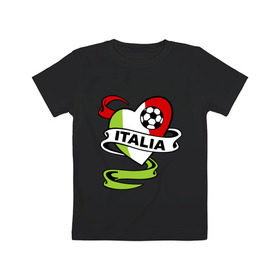 Детская футболка хлопок с принтом Сборная Италии по футболу в Екатеринбурге, 100% хлопок | круглый вырез горловины, полуприлегающий силуэт, длина до линии бедер | football | italia | team | италия | сборная | флаг италии | футбол | футбольный мяч