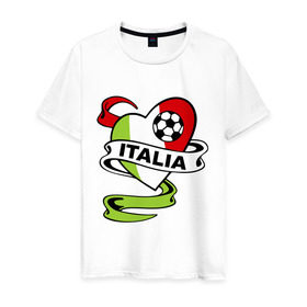 Мужская футболка хлопок с принтом Сборная Италии по футболу в Екатеринбурге, 100% хлопок | прямой крой, круглый вырез горловины, длина до линии бедер, слегка спущенное плечо. | football | italia | team | италия | сборная | флаг италии | футбол | футбольный мяч