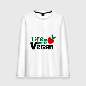 Мужской лонгслив хлопок с принтом Vegan life is better в Екатеринбурге, 100% хлопок |  | Тематика изображения на принте: 
