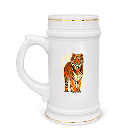 Кружка пивная с принтом Тигр в Екатеринбурге,  керамика (Материал выдерживает высокую температуру, стоит избегать резкого перепада температур) |  объем 630 мл | tiger | бамбук | тигр | хищник