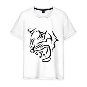 Мужская футболка хлопок с принтом Тату голова тигра в Екатеринбурге, 100% хлопок | прямой крой, круглый вырез горловины, длина до линии бедер, слегка спущенное плечо. | голова | тату | тигр
