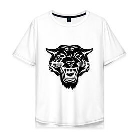 Мужская футболка хлопок Oversize с принтом Свирепый тигр в Екатеринбурге, 100% хлопок | свободный крой, круглый ворот, “спинка” длиннее передней части | голова | злой | свирепый | тигр