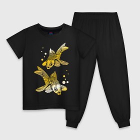 Детская пижама хлопок с принтом Золотые рыбки в Екатеринбурге, 100% хлопок |  брюки и футболка прямого кроя, без карманов, на брюках мягкая резинка на поясе и по низу штанин
 | Тематика изображения на принте: две | золото | пара | рыбки