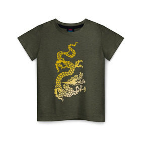 Детская футболка хлопок с принтом Золотой дракон в Екатеринбурге, 100% хлопок | круглый вырез горловины, полуприлегающий силуэт, длина до линии бедер | Тематика изображения на принте: дракон | золотой | китайский | тату