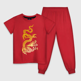 Детская пижама хлопок с принтом Золотой дракон в Екатеринбурге, 100% хлопок |  брюки и футболка прямого кроя, без карманов, на брюках мягкая резинка на поясе и по низу штанин
 | дракон | золотой | китайский | тату