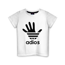 Детская футболка хлопок с принтом Adios в Екатеринбурге, 100% хлопок | круглый вырез горловины, полуприлегающий силуэт, длина до линии бедер | Тематика изображения на принте: adidas | adios | адидас | адьёс | адьос | рука