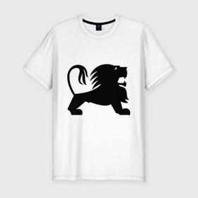 Мужская футболка премиум с принтом Лев в Екатеринбурге, 92% хлопок, 8% лайкра | приталенный силуэт, круглый вырез ворота, длина до линии бедра, короткий рукав | Тематика изображения на принте: зверь | лев | силуэт | царь