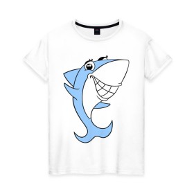 Женская футболка хлопок с принтом Акула девочка в Екатеринбурге, 100% хлопок | прямой крой, круглый вырез горловины, длина до линии бедер, слегка спущенное плечо | акула | девочка | милая | улыбка