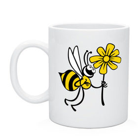 Кружка с принтом Пчела с цветочком в Екатеринбурге, керамика | объем — 330 мл, диаметр — 80 мм. Принт наносится на бока кружки, можно сделать два разных изображения | Тематика изображения на принте: оса | пчела | цветок | шмель