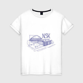 Женская футболка хлопок с принтом NSK в Екатеринбурге, 100% хлопок | прямой крой, круглый вырез горловины, длина до линии бедер, слегка спущенное плечо | nsk | город | новосибирск | театр