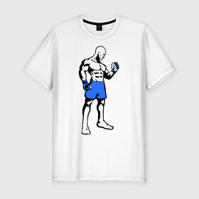 Мужская футболка премиум с принтом Суровый боец в Екатеринбурге, 92% хлопок, 8% лайкра | приталенный силуэт, круглый вырез ворота, длина до линии бедра, короткий рукав | боец | боксер | спортсмен | суровый