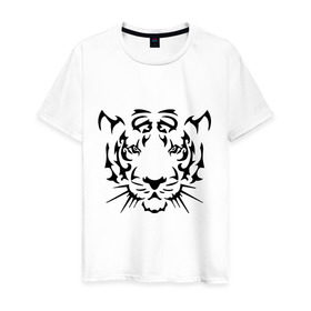 Мужская футболка хлопок с принтом Морда тигра в Екатеринбурге, 100% хлопок | прямой крой, круглый вырез горловины, длина до линии бедер, слегка спущенное плечо. | голова | дикий | тигр | хищник