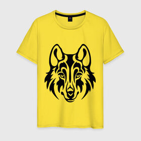 Мужская футболка хлопок с принтом Морда волка в Екатеринбурге, 100% хлопок | прямой крой, круглый вырез горловины, длина до линии бедер, слегка спущенное плечо. | волк | голова | тату