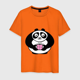 Мужская футболка хлопок с принтом Панда с подарком в Екатеринбурге, 100% хлопок | прямой крой, круглый вырез горловины, длина до линии бедер, слегка спущенное плечо. | 
