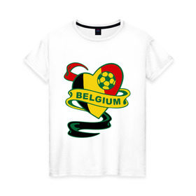 Женская футболка хлопок с принтом Сборная Бельгии по Футболу в Екатеринбурге, 100% хлопок | прямой крой, круглый вырез горловины, длина до линии бедер, слегка спущенное плечо | belgium | бельгия | мяч | сборная | флаг бельгии | футбол