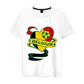 Мужская футболка хлопок с принтом Сборная Бельгии по Футболу в Екатеринбурге, 100% хлопок | прямой крой, круглый вырез горловины, длина до линии бедер, слегка спущенное плечо. | belgium | бельгия | мяч | сборная | флаг бельгии | футбол