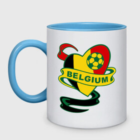 Кружка двухцветная с принтом Сборная Бельгии по Футболу в Екатеринбурге, керамика | объем — 330 мл, диаметр — 80 мм. Цветная ручка и кайма сверху, в некоторых цветах — вся внутренняя часть | belgium | бельгия | мяч | сборная | флаг бельгии | футбол