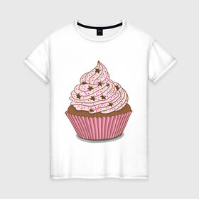 Женская футболка хлопок с принтом Кекс со звездочками в Екатеринбурге, 100% хлопок | прямой крой, круглый вырез горловины, длина до линии бедер, слегка спущенное плечо | выпечка | для девушек | еда | кекс | кексик | маффин | рисунок