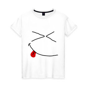 Женская футболка хлопок с принтом Смайл ржунемогу в Екатеринбурге, 100% хлопок | прямой крой, круглый вырез горловины, длина до линии бедер, слегка спущенное плечо | smile | смайл | смайлик | улыбка | улыбочка | язык
