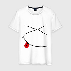 Мужская футболка хлопок с принтом Смайл ржунемогу в Екатеринбурге, 100% хлопок | прямой крой, круглый вырез горловины, длина до линии бедер, слегка спущенное плечо. | smile | смайл | смайлик | улыбка | улыбочка | язык