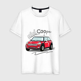 Мужская футболка хлопок с принтом Mini Cooper в Екатеринбурге, 100% хлопок | прямой крой, круглый вырез горловины, длина до линии бедер, слегка спущенное плечо. | mini cooper | автомобиль | машина | мини купер | миникупер