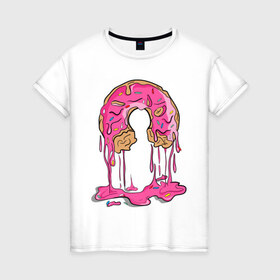 Женская футболка хлопок с принтом Пончик в Екатеринбурге, 100% хлопок | прямой крой, круглый вырез горловины, длина до линии бедер, слегка спущенное плечо | булочка | еда | крем | пончик