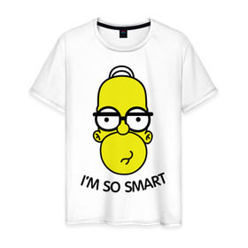 Мужская футболка хлопок с принтом I`m so smart в Екатеринбурге, 100% хлопок | прямой крой, круглый вырез горловины, длина до линии бедер, слегка спущенное плечо. | гомер