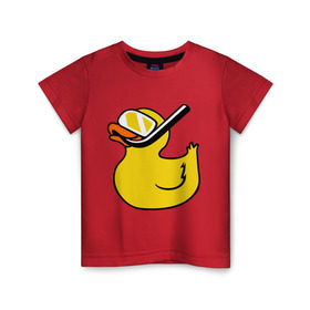 Детская футболка хлопок с принтом Утенок пловец в Екатеринбурге, 100% хлопок | круглый вырез горловины, полуприлегающий силуэт, длина до линии бедер | акваланг | водолаз | пловец | утенок | утка | утя