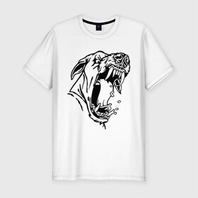 Мужская футболка премиум с принтом Злая собака в Екатеринбурге, 92% хлопок, 8% лайкра | приталенный силуэт, круглый вырез ворота, длина до линии бедра, короткий рукав | Тематика изображения на принте: злая | злой | оскал | пасть | пес | собака