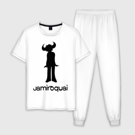 Мужская пижама хлопок с принтом Jamiroquai в Екатеринбурге, 100% хлопок | брюки и футболка прямого кроя, без карманов, на брюках мягкая резинка на поясе и по низу штанин
 | funk | jamiroquai | jazz | джаз | джамирокуай | фанк