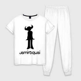 Женская пижама хлопок с принтом Jamiroquai в Екатеринбурге, 100% хлопок | брюки и футболка прямого кроя, без карманов, на брюках мягкая резинка на поясе и по низу штанин | funk | jamiroquai | jazz | джаз | джамирокуай | фанк