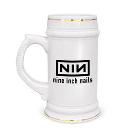 Кружка пивная с принтом Nine inch nails logo в Екатеринбурге,  керамика (Материал выдерживает высокую температуру, стоит избегать резкого перепада температур) |  объем 630 мл | inch | logo | nails | nine | лого