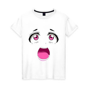 Женская футболка хлопок с принтом Лицо аниме в Екатеринбурге, 100% хлопок | прямой крой, круглый вырез горловины, длина до линии бедер, слегка спущенное плечо | анимэ | глаза | испуг | лицо | милое | седзе