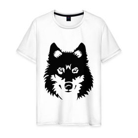 Мужская футболка хлопок с принтом Северный волк в Екатеринбурге, 100% хлопок | прямой крой, круглый вырез горловины, длина до линии бедер, слегка спущенное плечо. | волк | голова | север